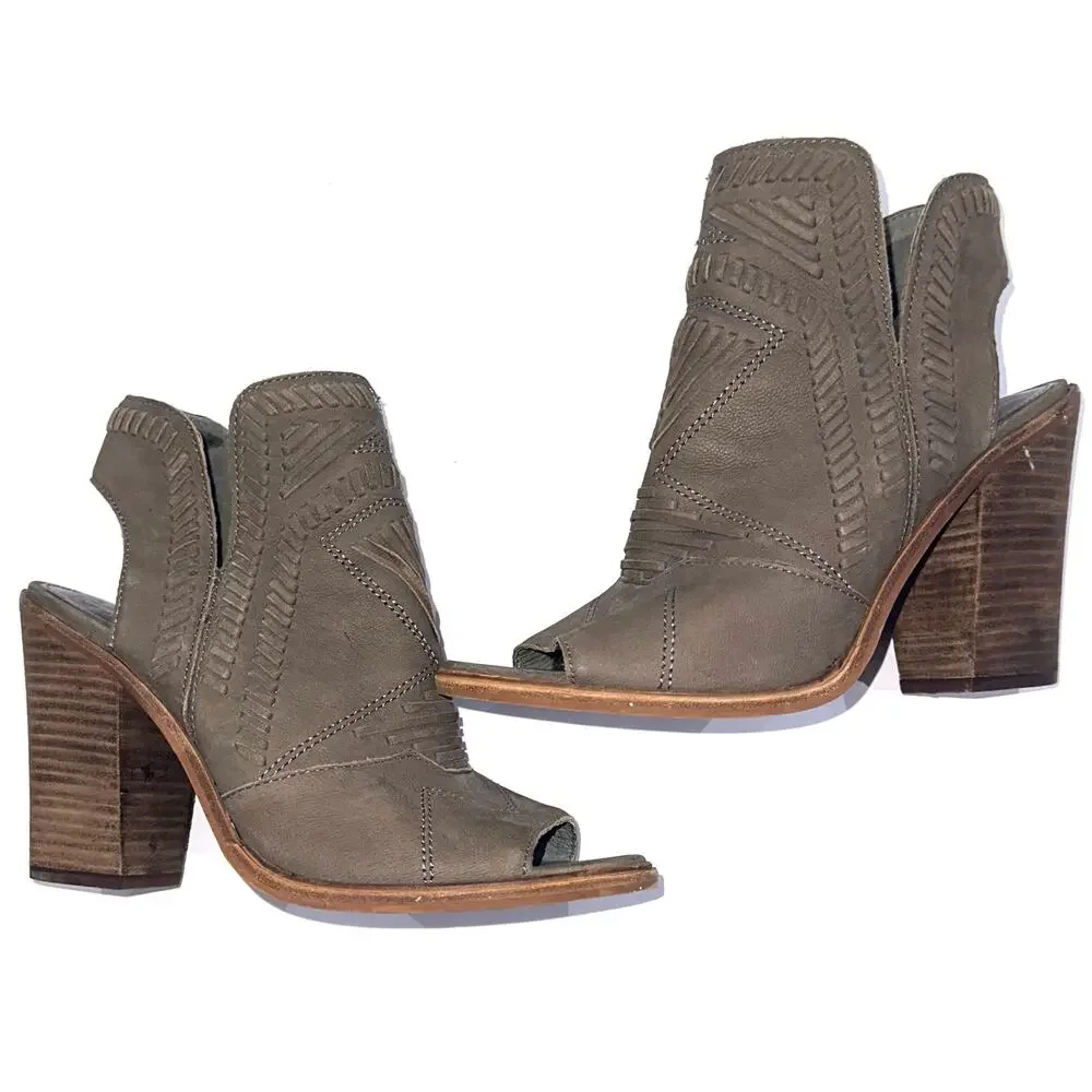 Vince Camuto Karinta Brown Grey Leather Open Toe Heeled Shoes Size 8.5